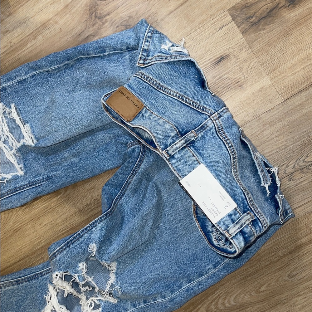 NWT STRIGID American Eagle highest rise baggy straight distressed denim jeans - Picture 3 of 14